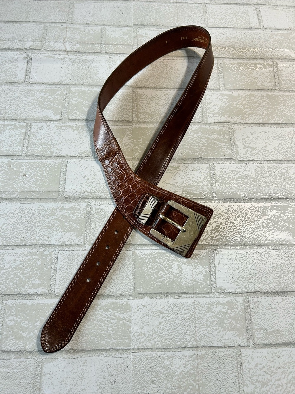 Women's Brown Textured Leather Belt with Silver Buckle